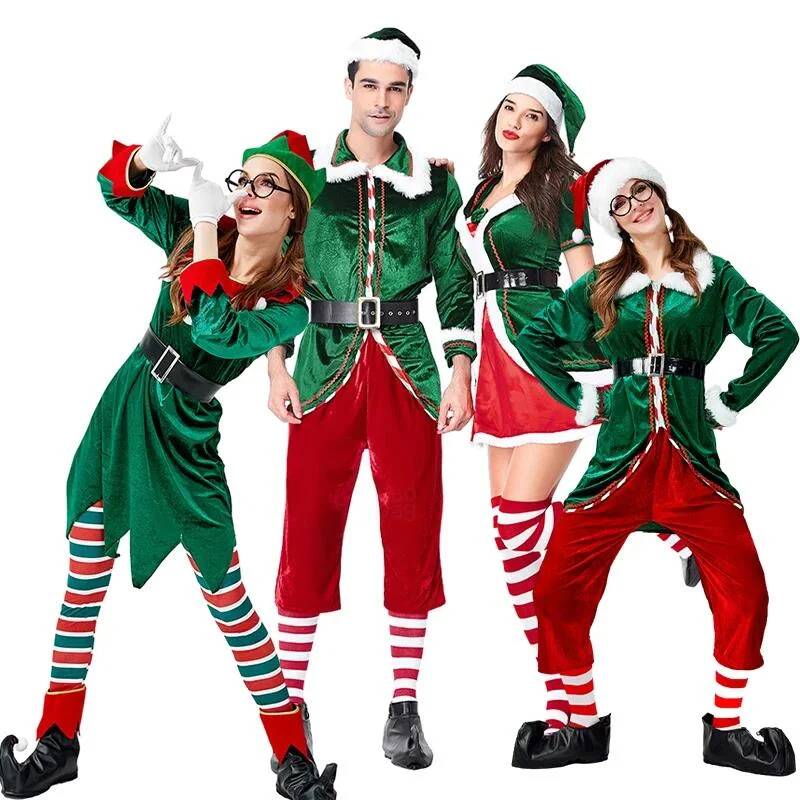 Anime Cosplay For Couples - サンタクロースのコスプレ衣装クリスマスグリーンクリスマスエルフ変装カップルコスプレ衣装サンタクロース男性女性コスプレ衣装ギフト