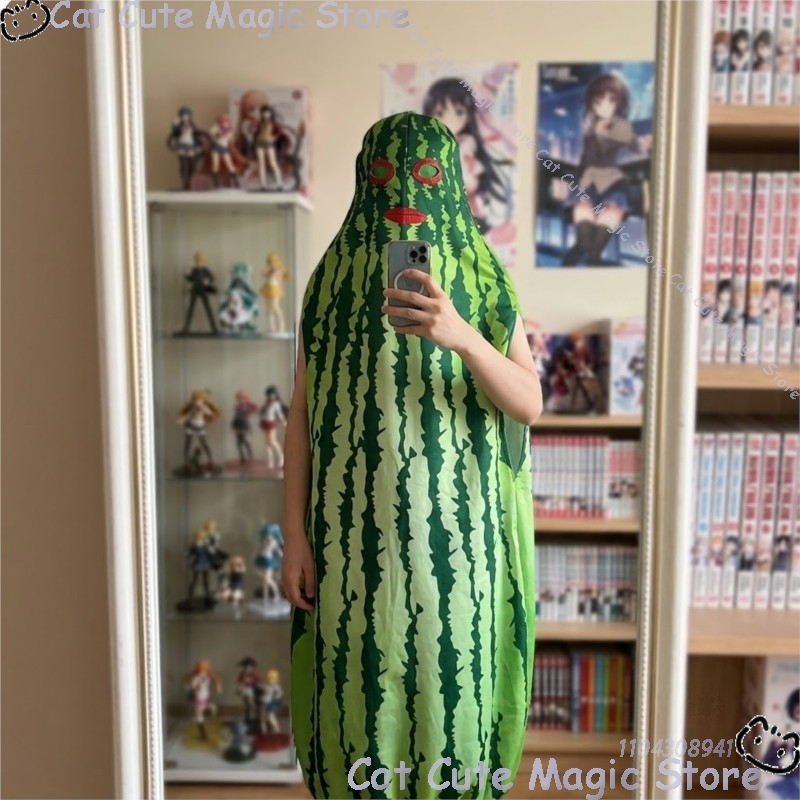 Anime Cosplay Tiktok - スイカコスプレ衣装 TikTok ハロウィン クリスマス コスプレ 奇妙で面白いグリーンロングジャンプスーツ