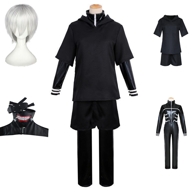 Anime Cosplay Tokyo Ghoul - アニメ東京グールケンカネキ衣装黒革の戦い制服女性男性ハロウィンコスプレフルセットマスクかつら