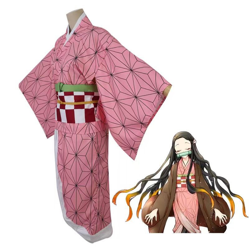 Anime Cosplay Nz - 鬼滅の刃 竈門禰豆子 コスプレ衣装 着物風衣装 ハロウィンパーティーコスチューム