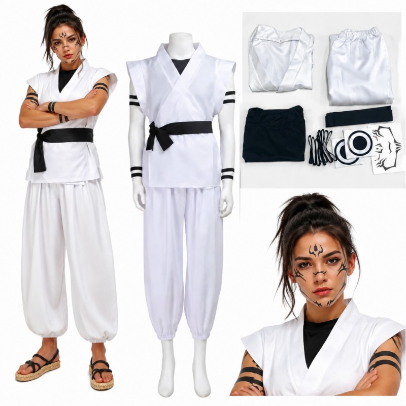 Anime Cosplay Jujutsu Kaisen - 両面宿儺コスプレ衣装呪術廻戦アニメ着物衣装タトゥーステッカーハロウィンパーティーロールプレイ衣装フルセット