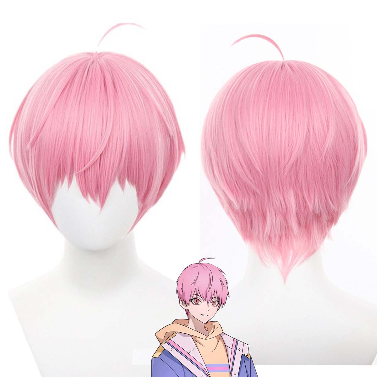 Anime Cosplay Link - ハロウィンパーティー男性アニメリンククリックコスプレ李天辰ピンクショートヘアウィッグ