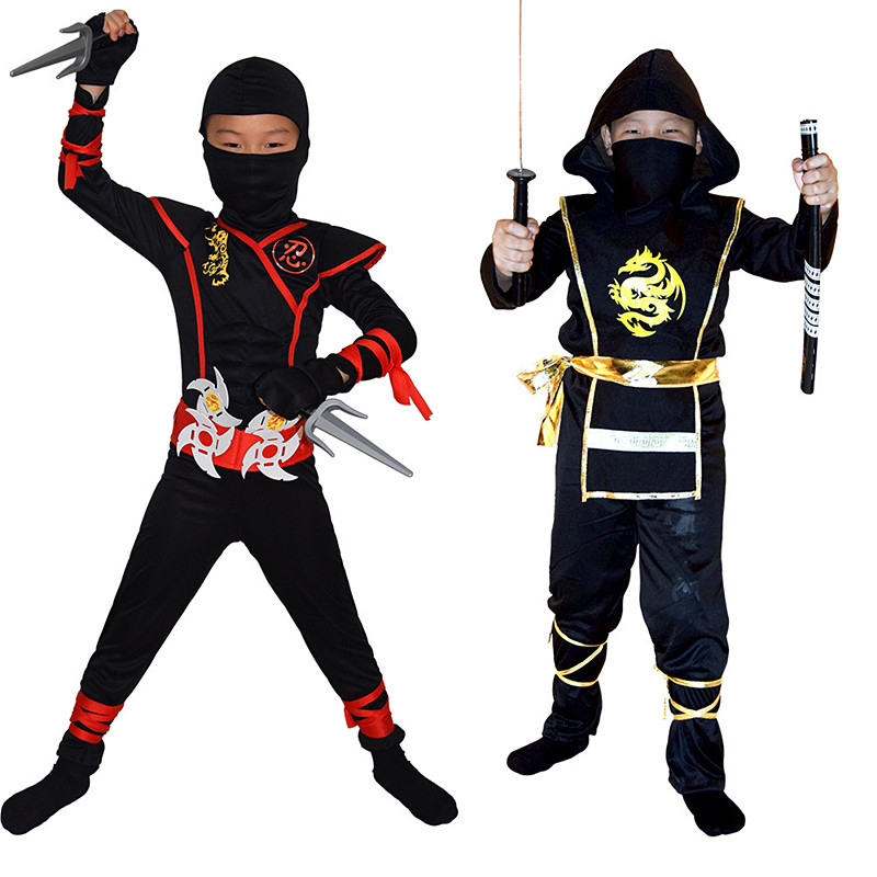 Anime Cosplay Ideas Male - 男の子忍者デラックスコスチューム子供用武器アクセサリー付き子供カンフー衣装ハロウィンアイデアギフト銃剣おもちゃ付き