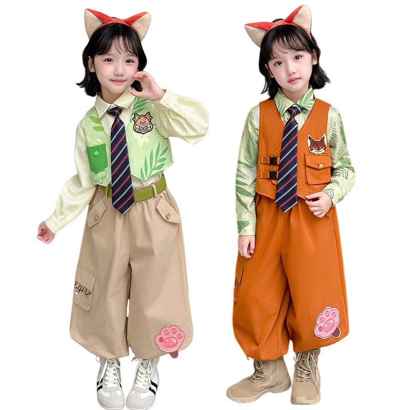 Anime Cosplay Little Girl - ズートピア 2 キツネニックコスプレ衣装ニック 3CPS 小さな女の子と男の子用スーツハロウィンパーティーロールプレイ衣装