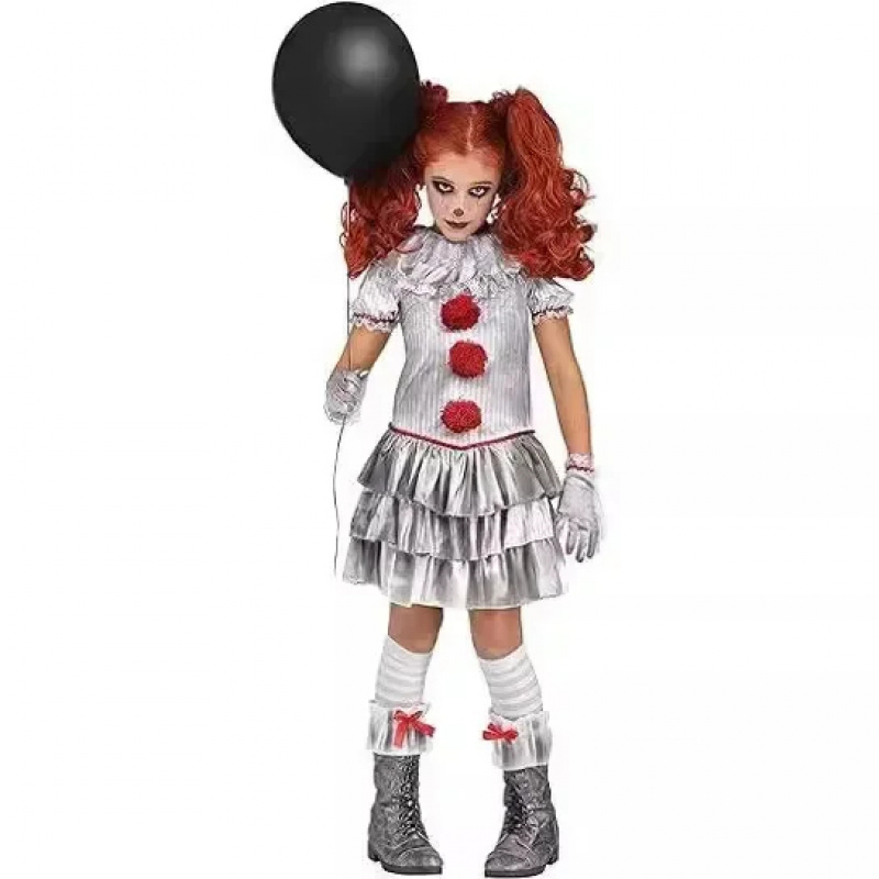 Anime Cosplay Little Girl - ABC123ハロウィン イット ペニーワイズ リトルコスチューム 怖いピエロガール キッズコスプレユニフォーム
