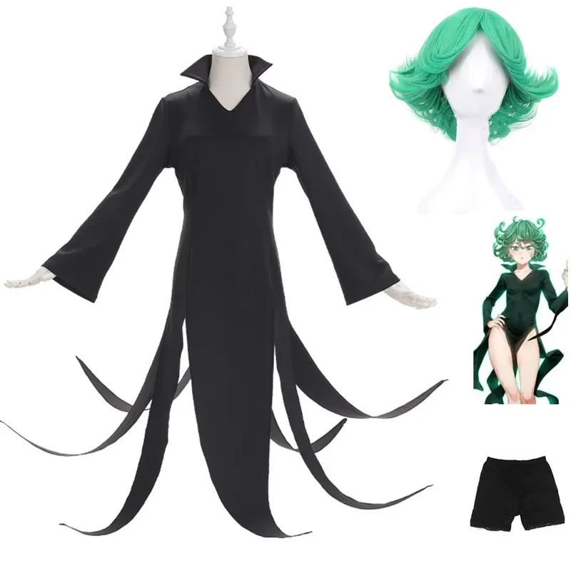 Anime Cosplay One Punch Man - 2026 アニメテリブルトルネードセンリツノタツマキワンパンマンコスプレ衣装ウィッグ黒スプリットドレス女性セクシーカーニバルパーティー