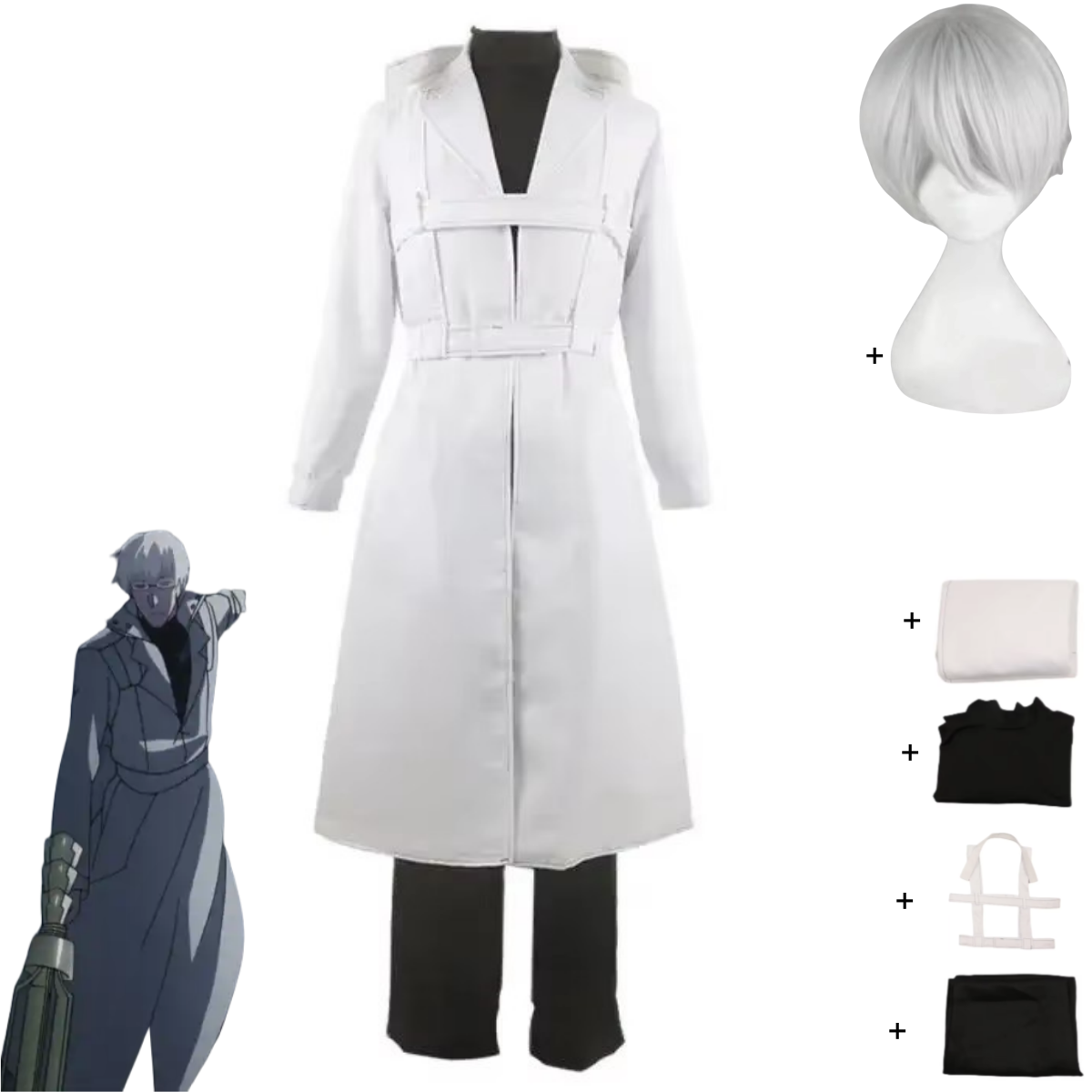 Anime Cosplay Tokyo Ghoul - アニメ東京グール: 再有馬公生コスプレ衣装白ロングトレンチコート探偵制服かつら男カーニバルパーティースーツ