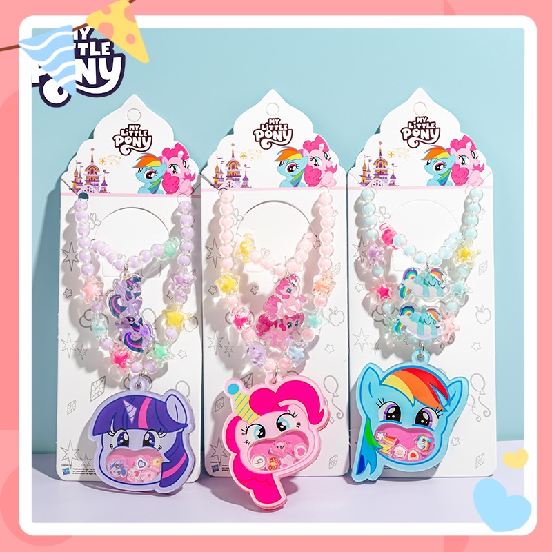 Anime Cosplay Little Girl - マイリトルポニー子供用ネックレスセットマイリトルポニーアニメかわいいブレスレットリングジュエリー女の子の誕生日プレゼントロッカーおもちゃ周辺機器