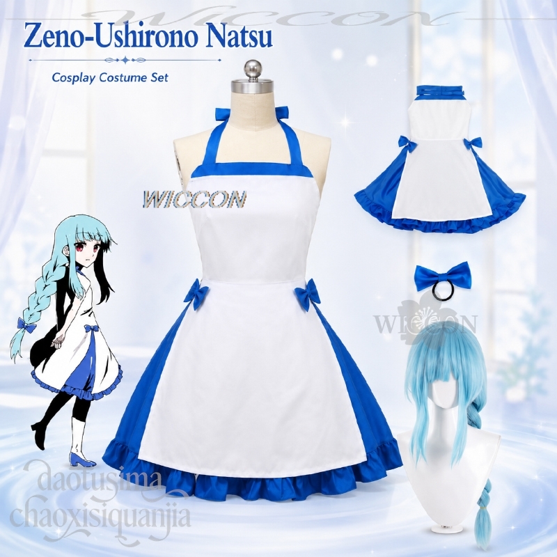 うしろ野ナツ衣装青白ドレスロリメイド服かわいいかわいい制服青 - Zenos Anime Cosplay のレビューと価格