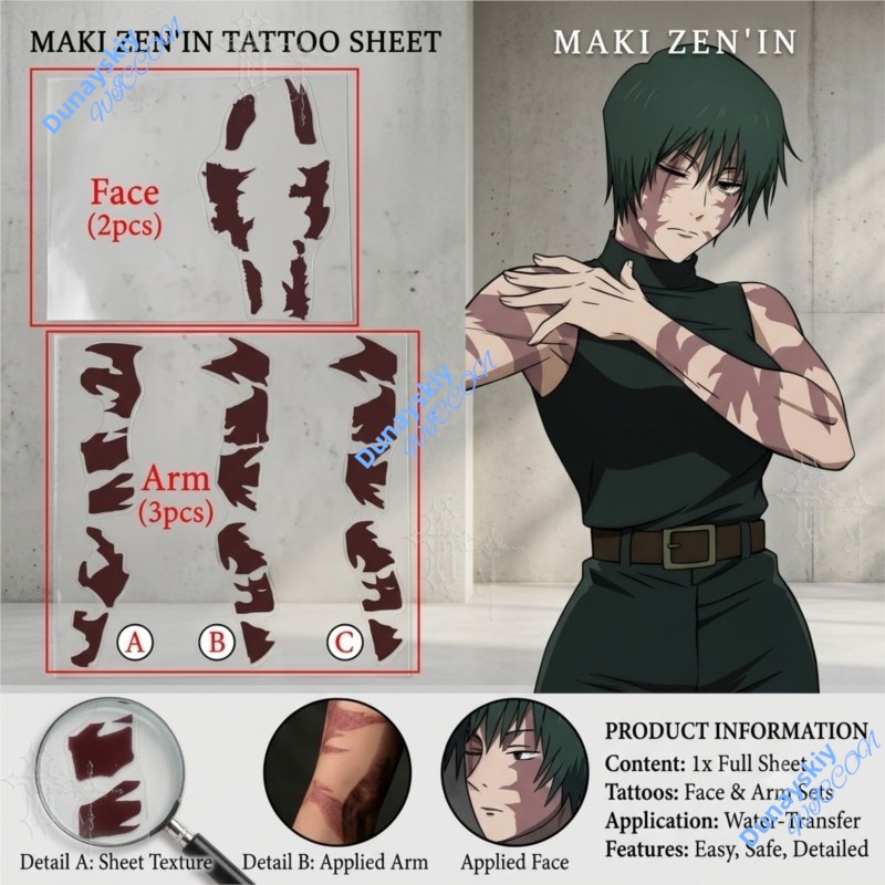 アニメ呪術廻戦禪院マキ一時的なタトゥーデカール使い捨てボディ - Anime Cosplay Jujutsu Kaisen のレビューと価格